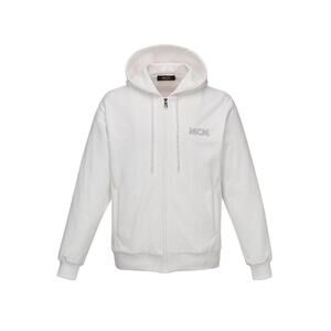 MCM Mens Essentials Logo Zip Up Hoodie In Organic Cotton White NWT